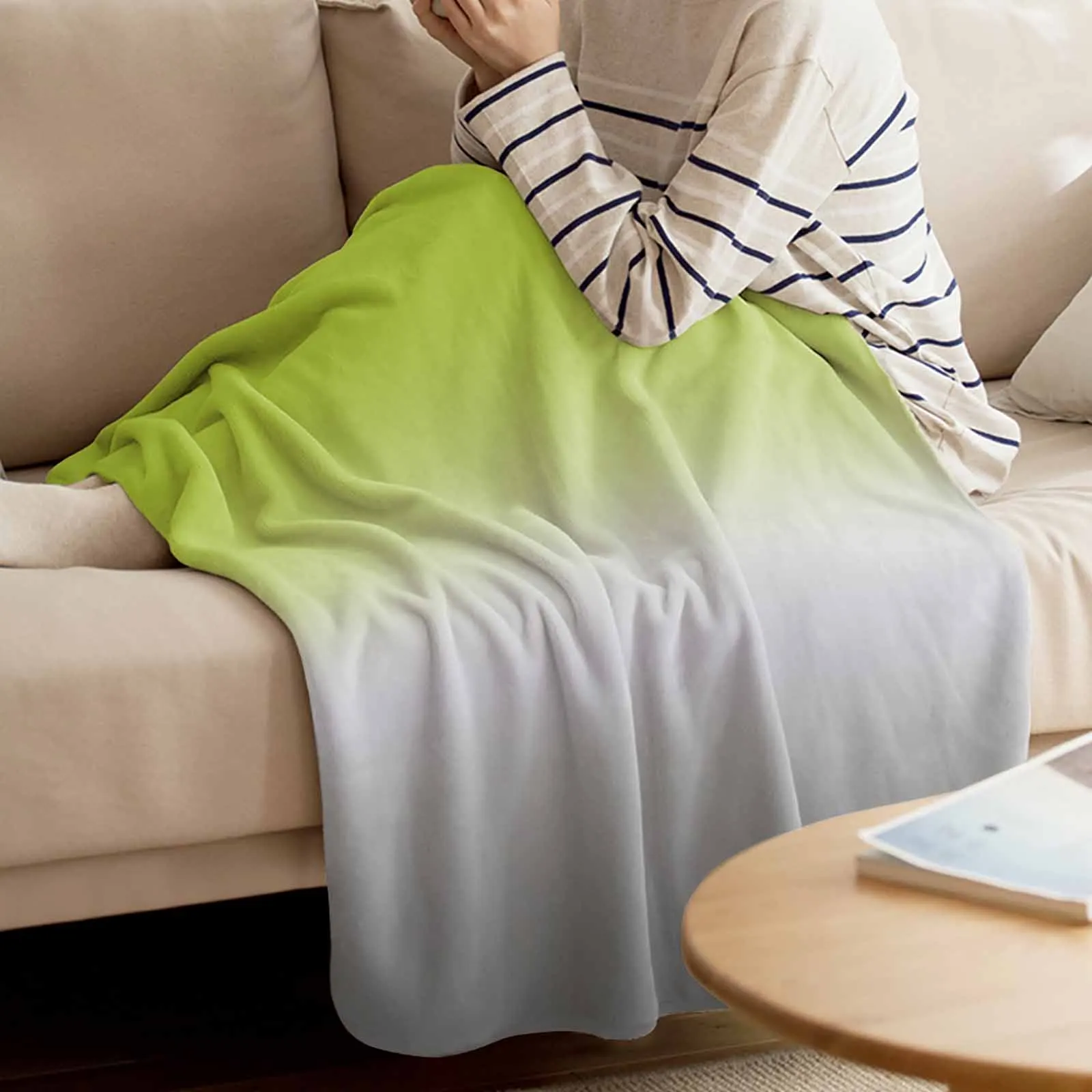 Зеленое серое градиентное абстрактное одеяло для дивана теплое фланелевое из