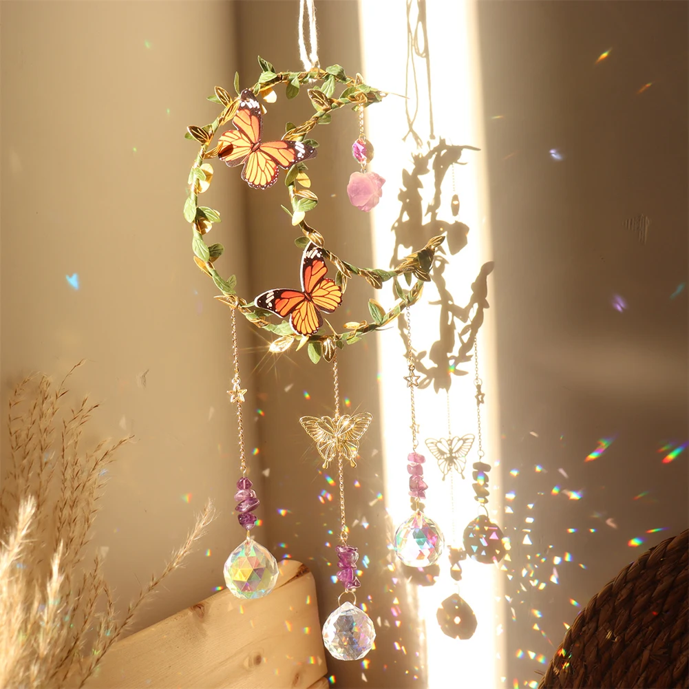 

Star Moon Love Heart Crystal Wind Chimes Prisms Light Catcher Hanging Windbell Ornaments Home Window Garden Decorations Pendants