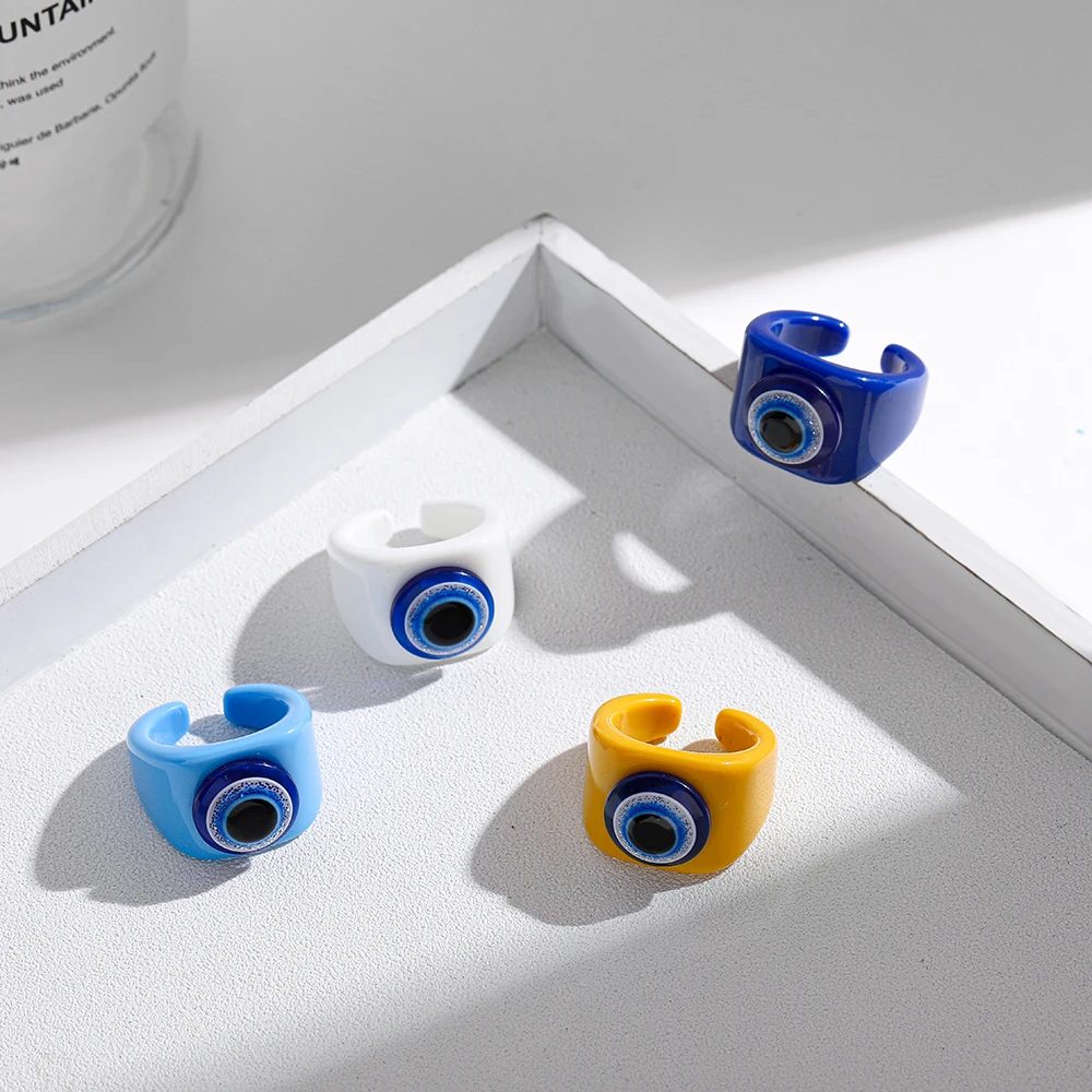 Женские массивные кольца из смолы винтажные геометрические с турецким глазом