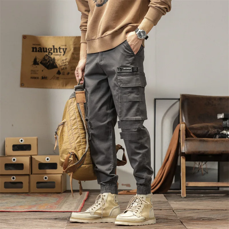 Осенние новые американские повседневные свободные брюки с несколькими сумками