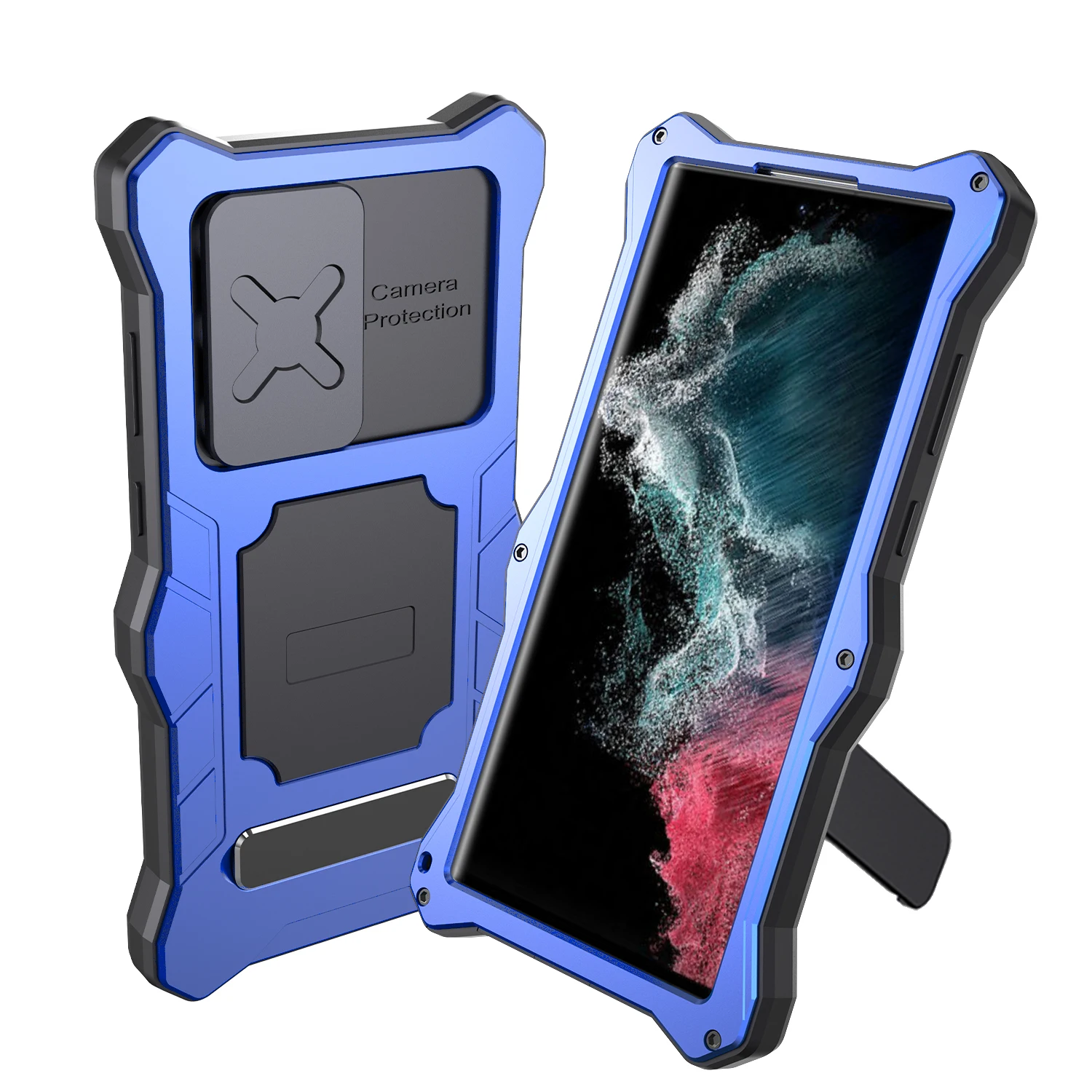 

2022 New Rugged Armor Slide Camera Lens Phone Case for Samsung S22 Metal Aluminum Military Grade Bumpers Kickstand Cover