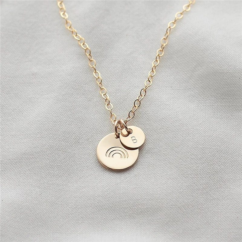 

Illustration Letter Necklace 14K Gold Filled Coins Jewelry Name Choker Pendants Collier Kolye Jewelry Boho Necklace for Women