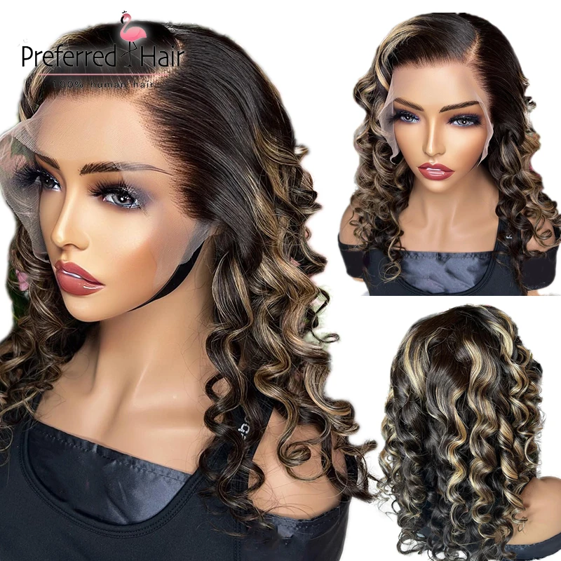 

Deep Wave Short Bob 13X4 T Part Lace Front Human Wigs for Women Highlight Blonde Color Glueless 4X4 Closure Preplucked Brazilian