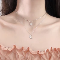 fashion trend elegant unique design exquisite eight pointed star moon double layer clavicle necklace womens jewelry party gift