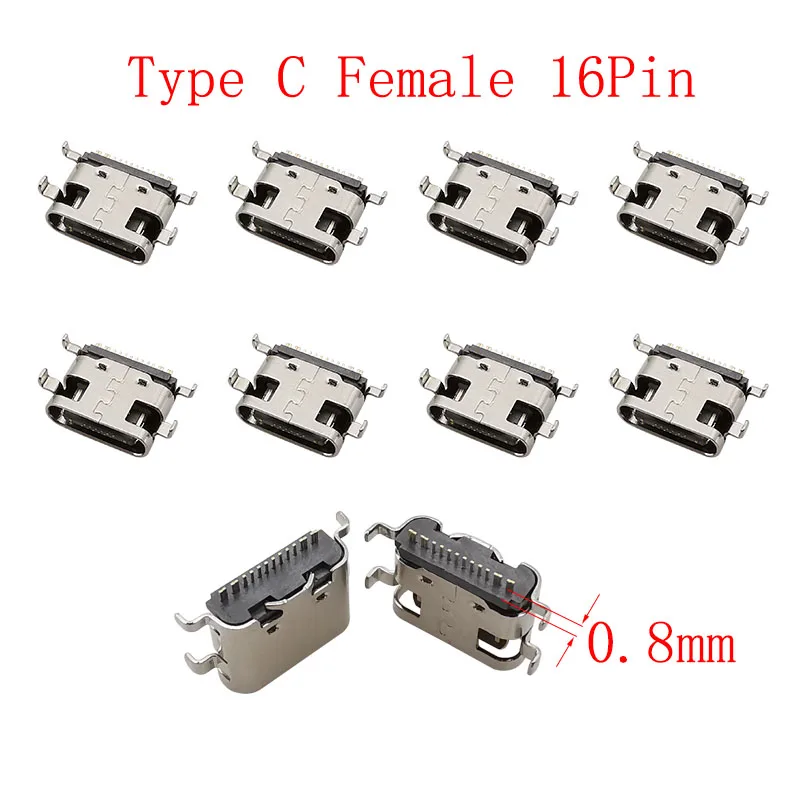 

10 шт., 16-контактный разъем USB Type-C с гнездом для зарядки