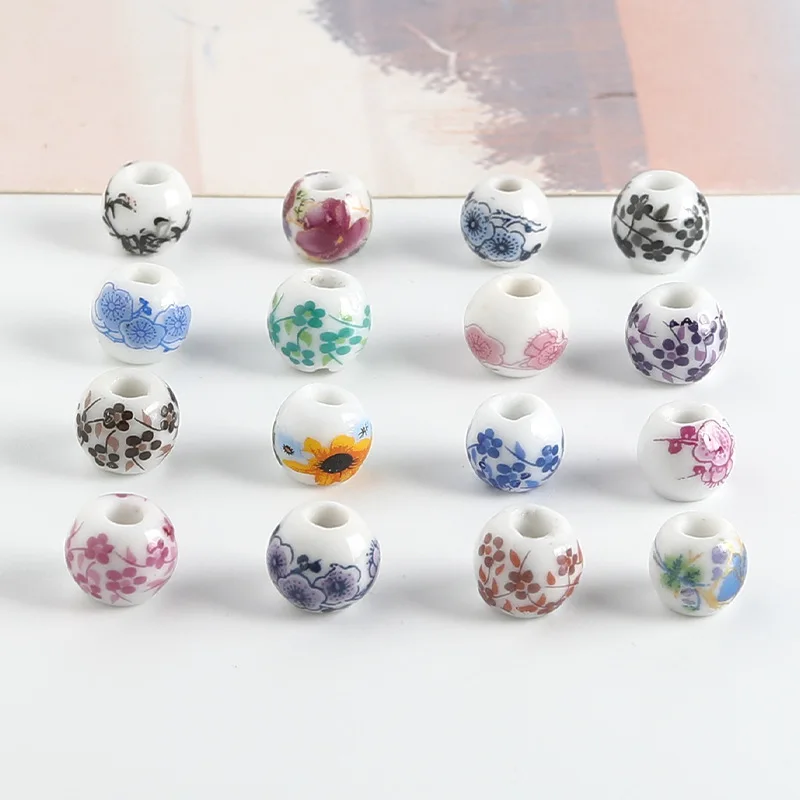 100 шт. 8 мм синие китайские цветочные узоры круглые керамические фарфоровые