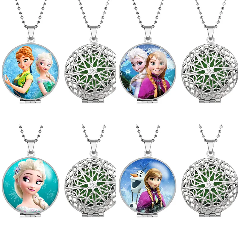 

Disney Frozen Elsa Anna Aroma Diffuser Necklace Aromatherapy Stainless steel Perfume Essential Oil Locket Necklace A1960