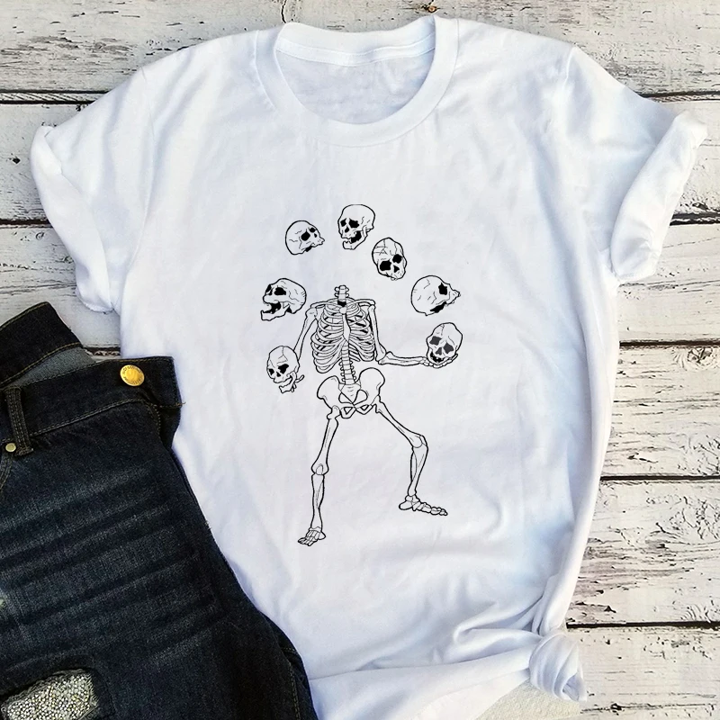 

Halloweens Juggle Skulls Women Shirts Halloweens 2022 Streetwear Women Top Aesthetic Harajuku Shirt Print Ladies Tops Black
