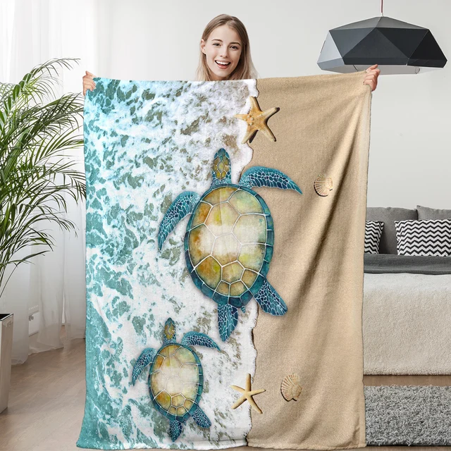 BlessLiving Turtle Beach Flannel Throw Blanket Sea Waves Shells Starfish Pattern Blanklet Home Couch Sofa Decor Dropshipping 1