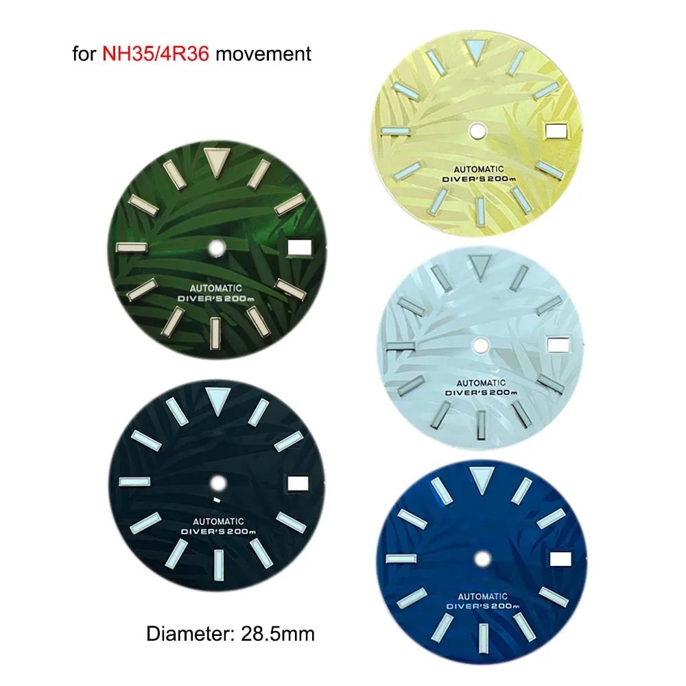 28.5MM Green Luminous Watch Dial for NH35/4R36 Movement Modified Dial Replacement Watches Accessories