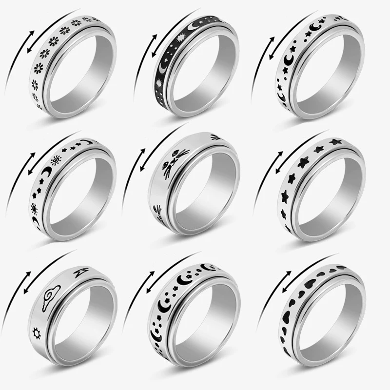 

Rotatable Stainless Steel Moon Star Pattern Rings For Women Men Lucky Worry Anti Stress Ring Jewelry Gifts