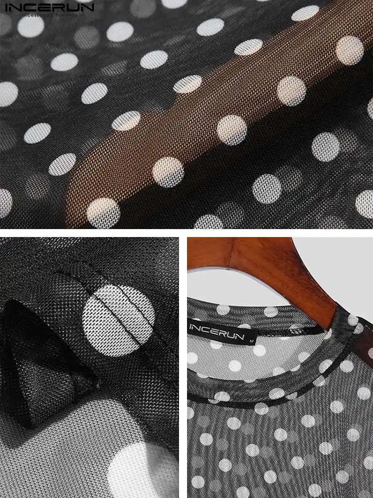 Sexy Casual New Men's See Through Pajama Sets Short Sleeve Polka Dot Shirts Shorts Male Comfortable Homewear S-5XL INCERUN 2022