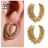 kubooz retro style stainless steel notch petals ear tunnels earring gauges plugs piercing body jewelry expanders stretchers 2pcs