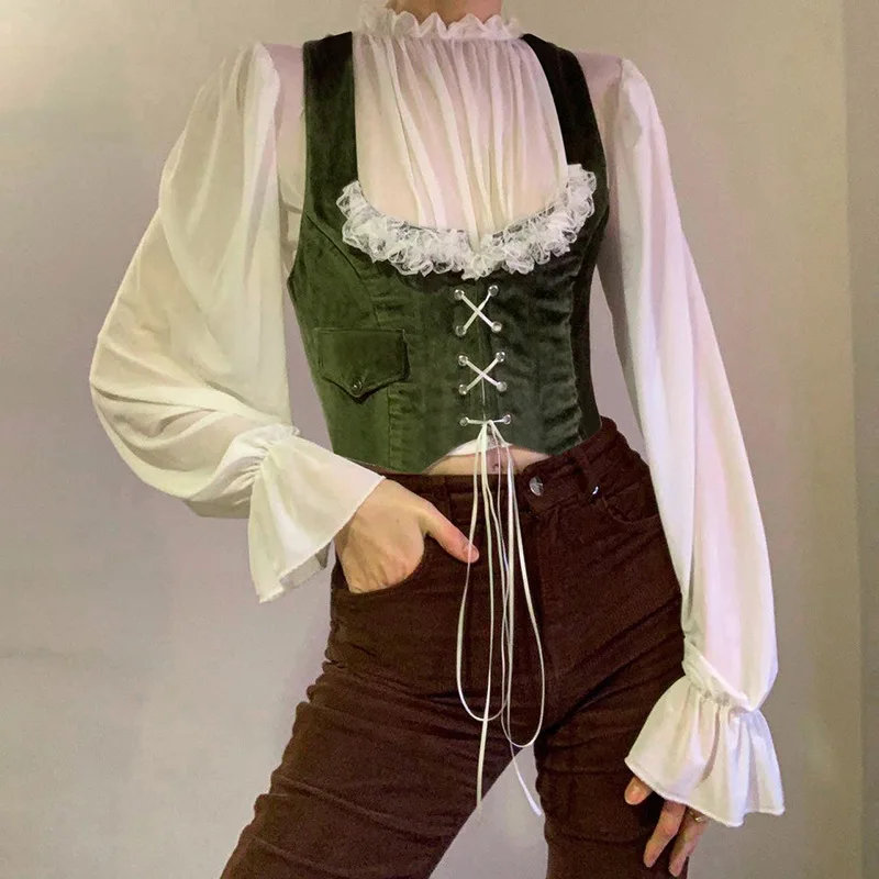 Autumn Vest Female Slim and Elegant Short Lace Wrapped Retro Court Wind Strapped Undershirt Top