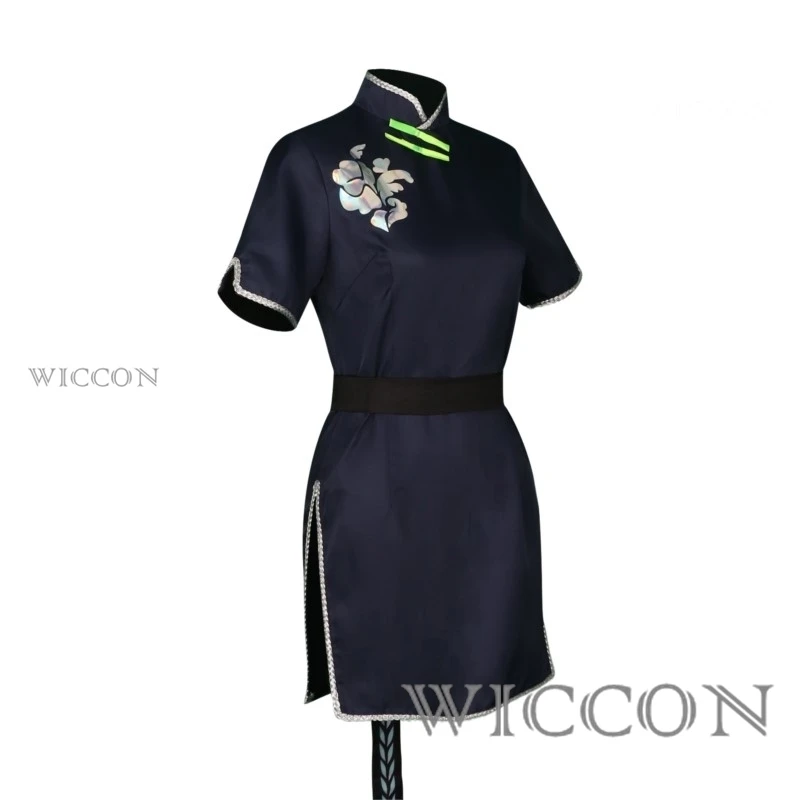 Аниме Синий Архив Косплей Sunohara Shun Chilhood Костюм Темно-Синее Платье Cheongsam Заколки