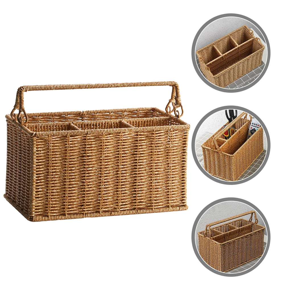 

Basket Woven Storageorganizer Divided Baskets Rattan Bins Utensil Wicker Portable Holderhome Imitation Decorative Rectangular