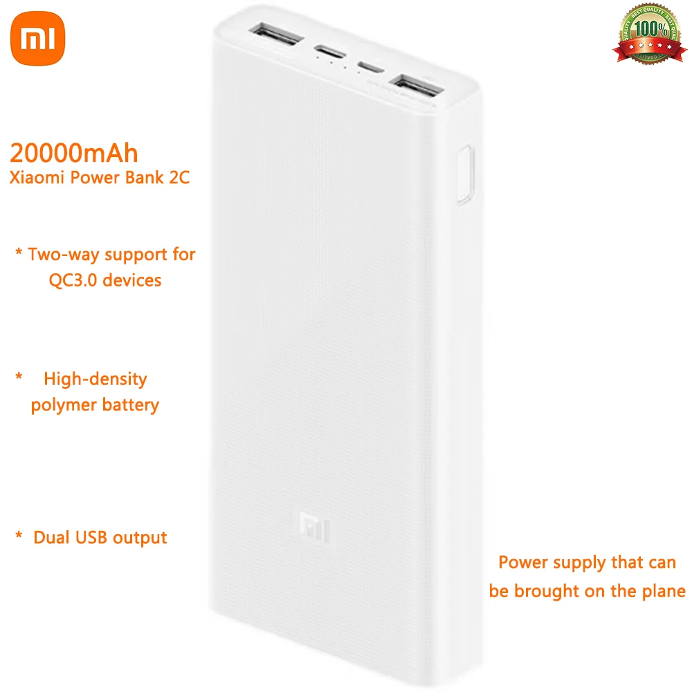 

Оригинальный внешний аккумулятор Xiaomi 2C, 20000 мАч, Apple Android, быстрая зарядка, портативный внешний аккумулятор большой емкости для Xiaomi/HUAWEI