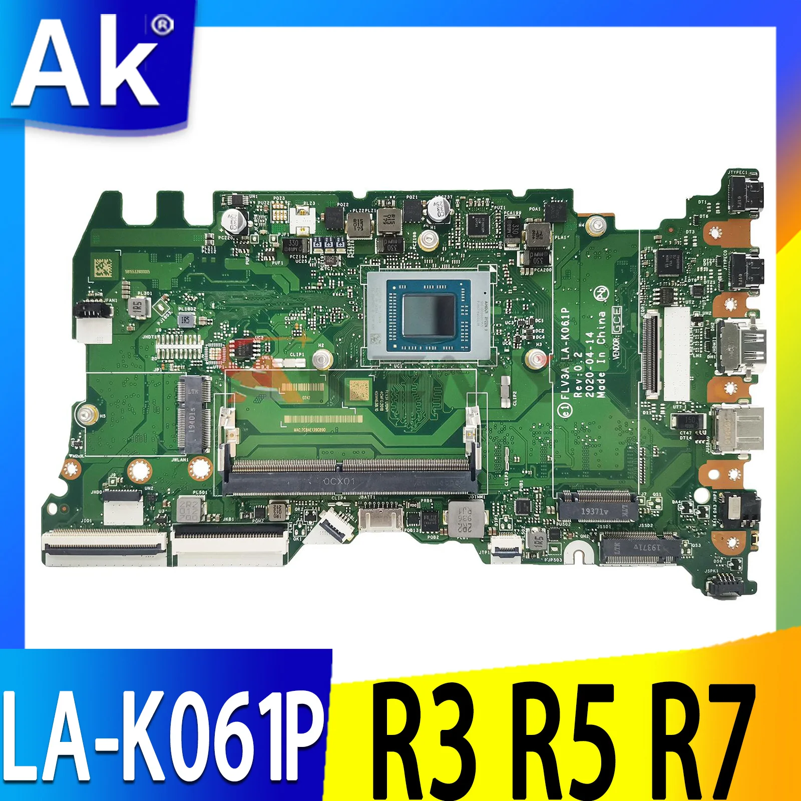 

LA-K061P LA-K062P.For Lenovo ThinkBook 14 G2 14 G3 15 G2 ThinkBook 14 G3 ACL Notebook Motherboard.With AMD CPU : R3 R5 R7.RAM:8G