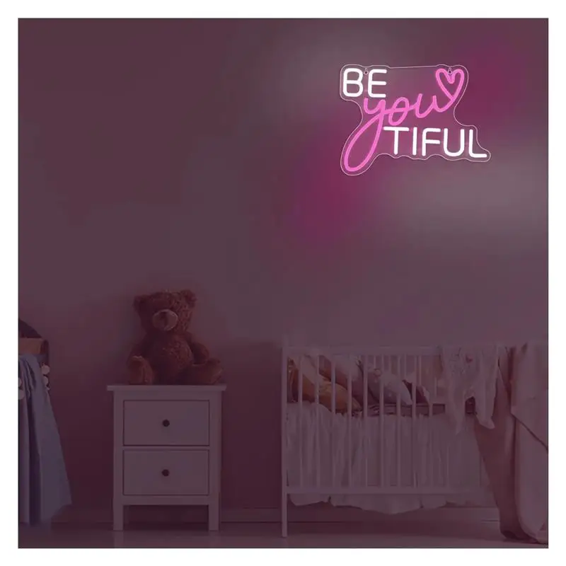Фото Неоновая вывеска Be Your Tiful, светильник с регулируемой яркостью, питание от USB, для спальни, детской комнаты, украшения стены дома, 35 см x 26 см №2