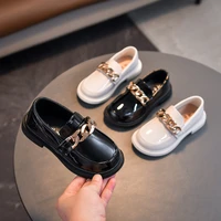 spring autumn kids leather shoes black loafers boys chain slip on shoes girls casual shoes sneakers white boat shoe for children