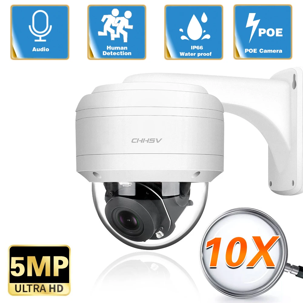 

10X 5MP POE IP PTZ Camera Optical Zoom Dome Outdoor Weatherproof For POE NVR H.265 Security Camera Night Vision 80m P2P