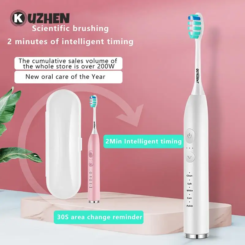 

Electric Toothbrush With 3Replacement Toothbrush Heads Waterproof Rechargeable/Battery Sonic Vibrating Soft Bristle Toothbrushes