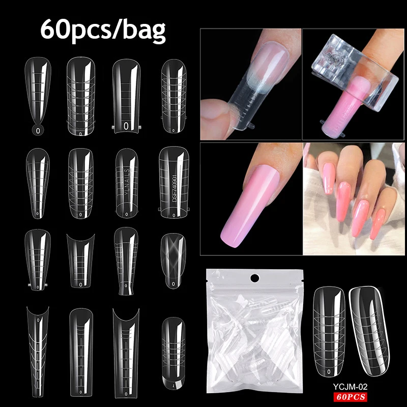 

60pcs Extension False Nail Tips Acrylic Fake Finger UV Gel Polish Quick Building Mold Sculpted Full Cover Manicures Tool Set