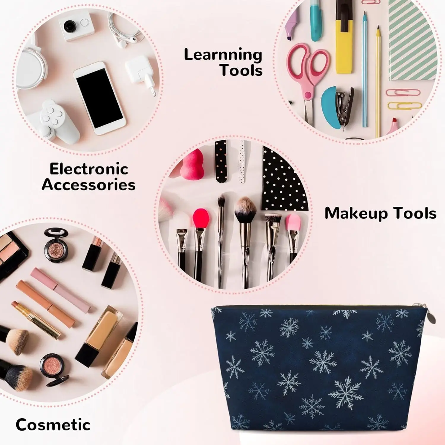 Косметичка темно-синяя снежинка зимняя рождественская косметичка дорожный