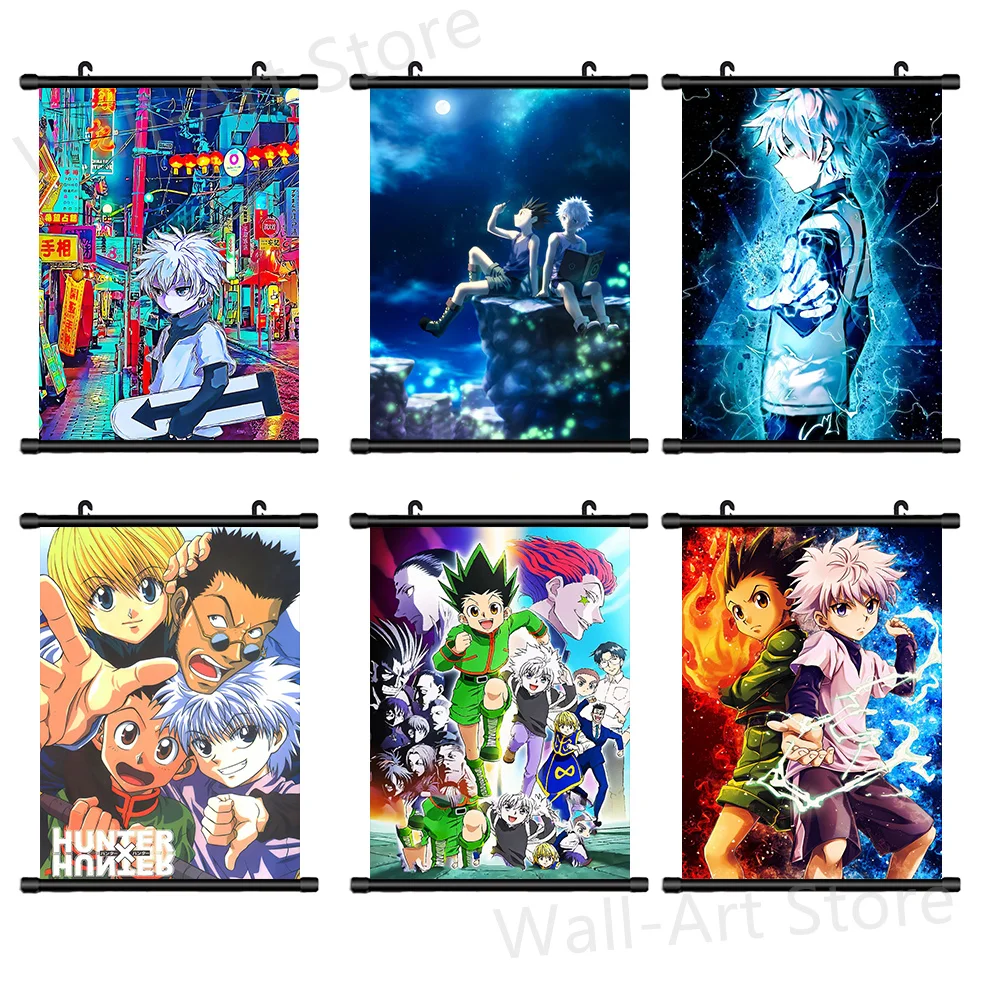 

HUNTER x HUNTER Gon Freecss x Killua Zoldyck Anime Scroll Canvas Print Wall Poster Home Decor Hanging Painting Room Decoration