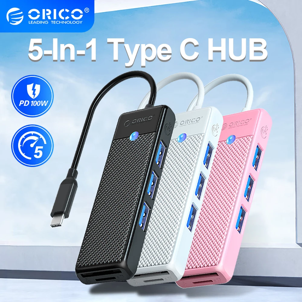 

ORICO USB 3.0 Hub USB Adapter Port Extender SD/TF Card Reader PD100w Charging Port Compatible with PC Laptop 5Gbps Hub for Pc