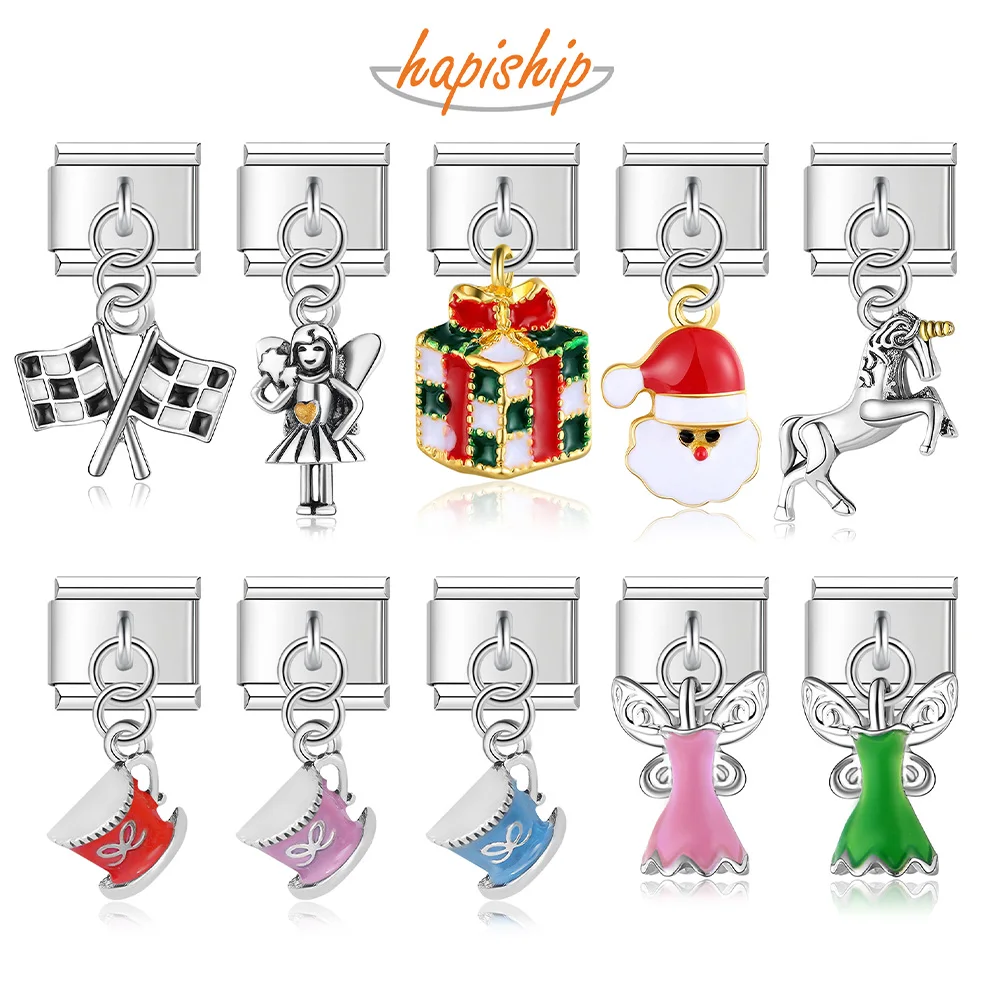 Фото Hapiship 9mm Width Original Daisy Unicorn Angel Cup Santa Claus Italian Charm Fit Bracelet Stainless Steel Jewelry Making DJ50 №1