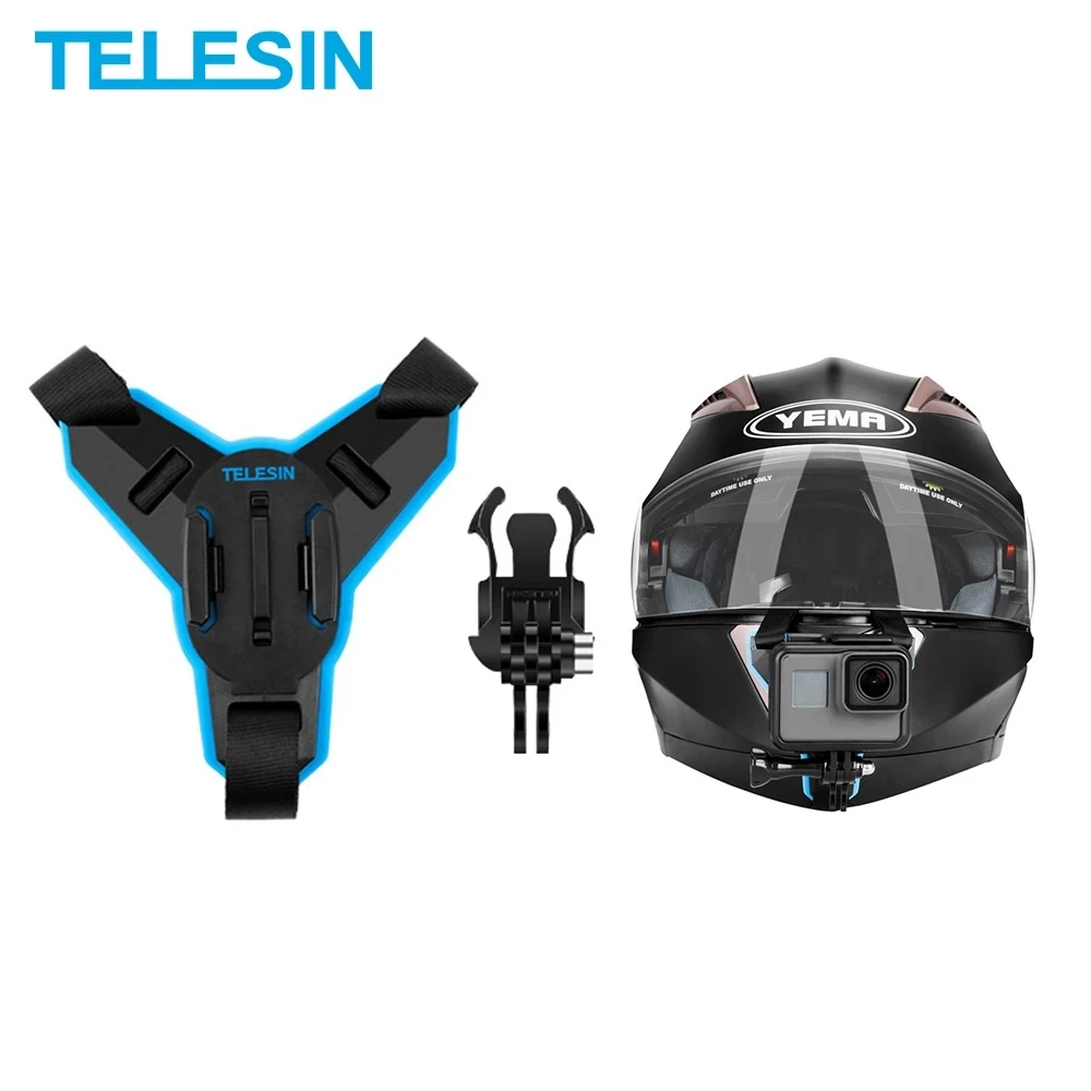 

TELESIN Motorcycle Helmet Strap Mount Front Chin Stand Holder for GoPro Hero 11 10 9 DJI OSMO Action 3 Insta360 SJCAM Accessory