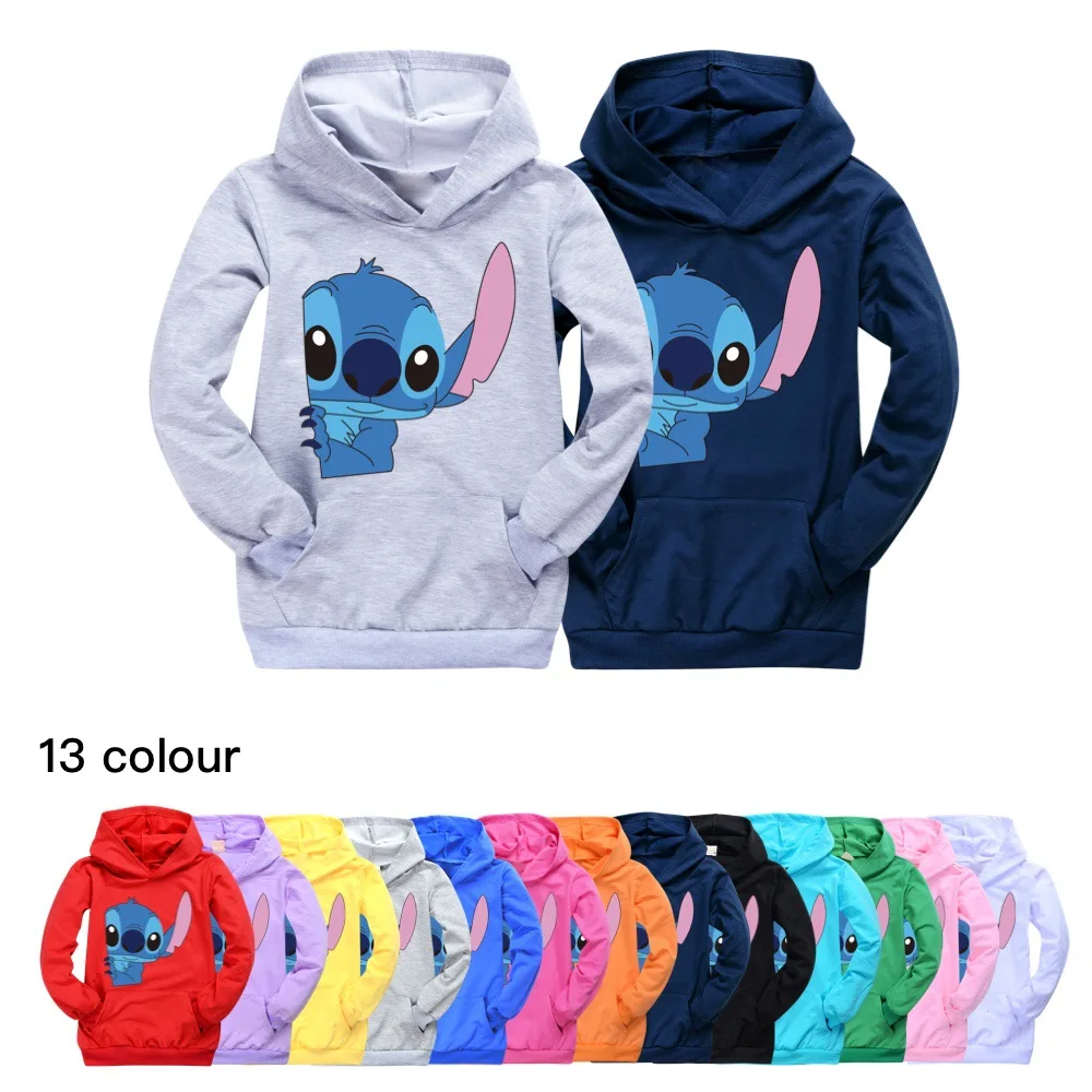 

New Hot Sale Boys Hoodies Fun Disney Stitch Print Kids Spring and Autumn Sweatshirt Jacket Fashion Harajuku Girls Pullover