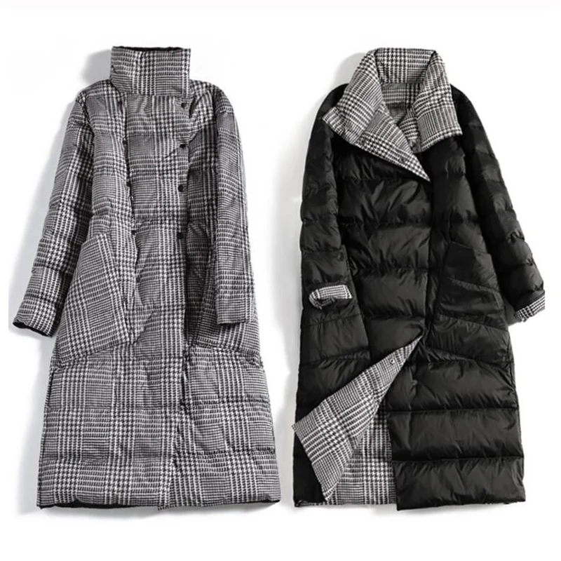 Fitaylor/зимняя женская клетчатая Двусторонняя длинная куртка-пуховик теплая