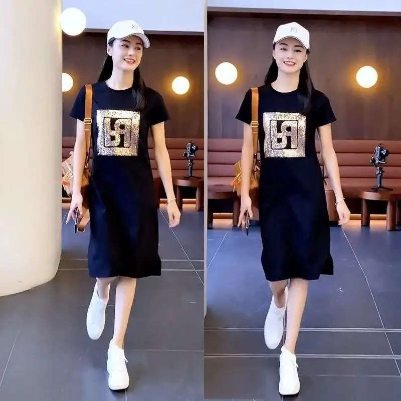 

Новинка лета 2022, модное корейское платье в западном стиле с блестками и коротким рукавом для женщин