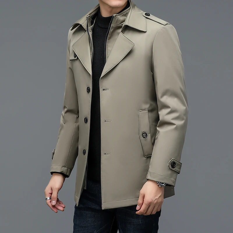 England Style Men Winter Puffer Parkas Khaki Black Thick Thernal Puff Overcoats Quilted Lining Detachable Basic Coat Male Jacket