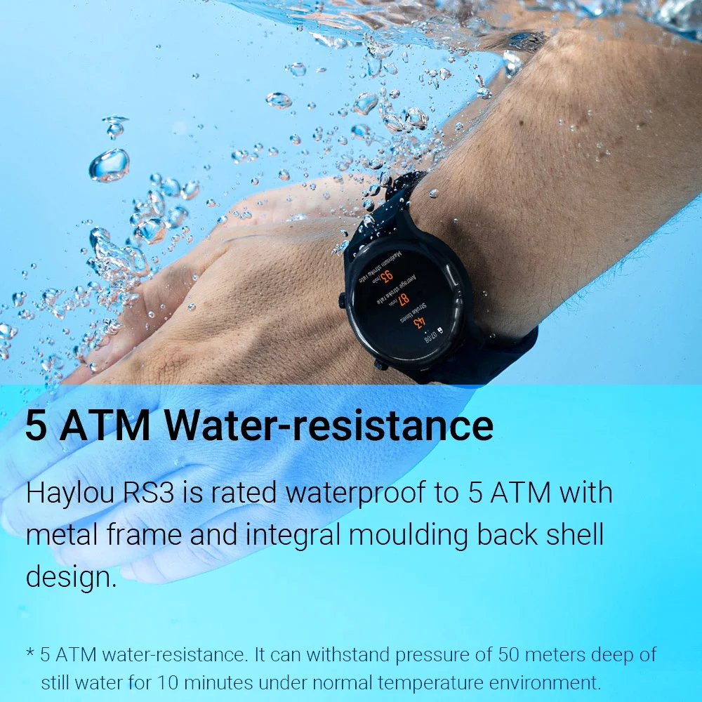 Оригинальные Смарт-часы HAYLOU RS3 LS04 с AMOLED дисплеем и GPS водонепроницаемые 5ATM
