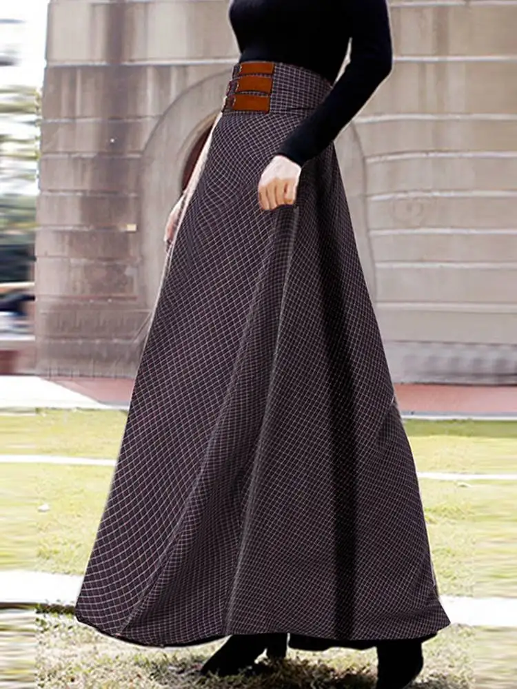 

2022 ZANZEA Spring High Waist A-line Maxi Long Skirt Vintage Women Plaid Checked Skirts Faldas Saia Casual Party Jupe Femme Robe
