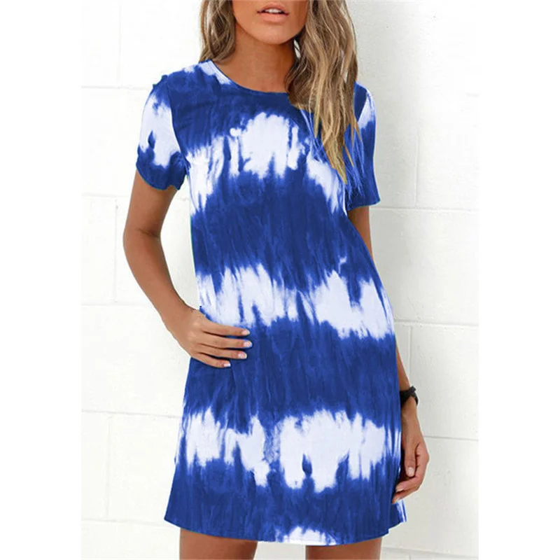 

Tie-Dye Short Dress Summer Dresses Women Casual Short Sleeve Tie-Dye Print A-Line Dress Streetwear Sundress Loose Vestidos