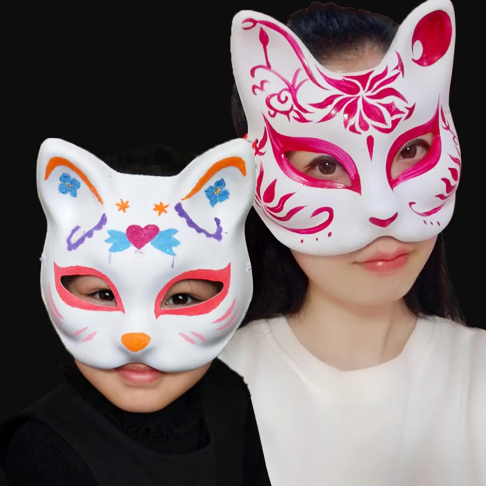 Pulp Blank Mask Cat Face White Masquerade Paintable Cosplay Prop DIY Unpainted Party Prom Outfits Men images - 6
