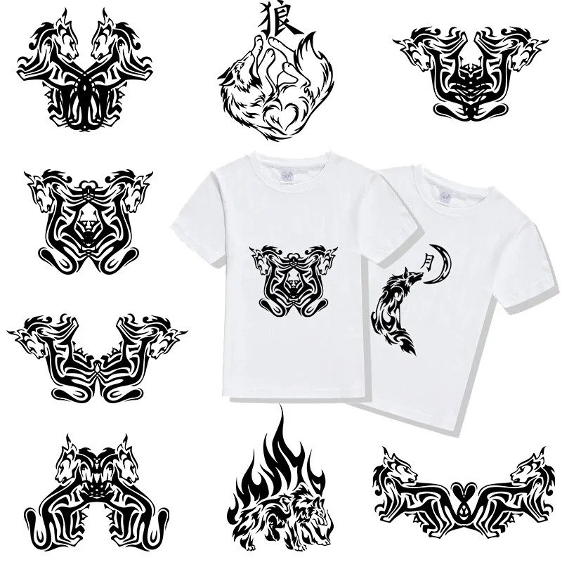 

Black Wolf Patches For Men Clothing DIY Animal Applique Heat Transfer Vinyl Iron On T-shirt Stickers decorate