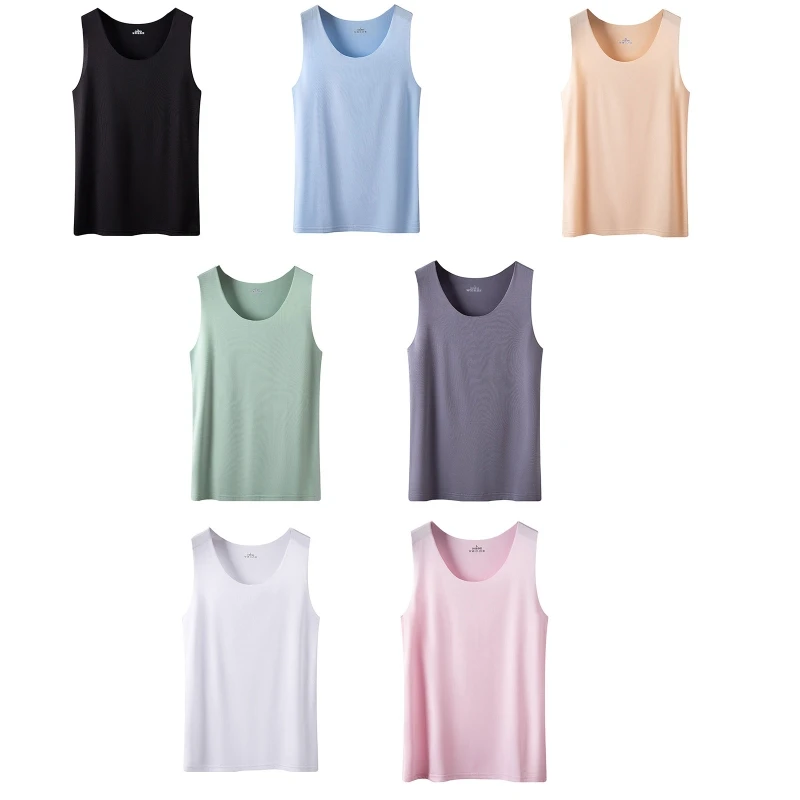 Women Ice Silk Seamless Tank Top Basic Sleeveless O-Neck Plain Vest Undershirt