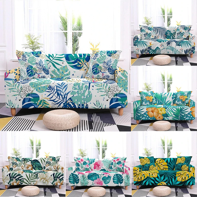 

Tropical Leaves Pattern Elastic 3 Seat Cough Cover Green Series Dust-proof Stretch Sofa Towel Living Room Recliner Sofa Cover