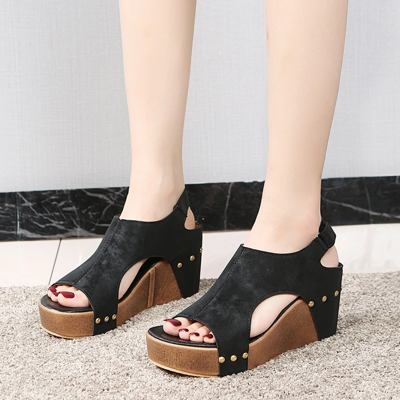 

Сандалии женские на платформе, босоножки на танкетке, высокий каблук, открытый носок, летняя обувь