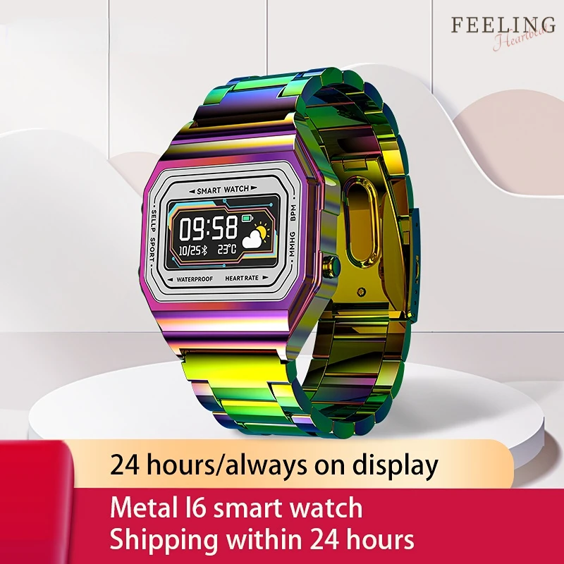 

Rainteam i6 Men Alway on Display Smart Watch Waterproof Sport Fitness Tracker Real-time Heart Rate Weather Watch For Android iOS