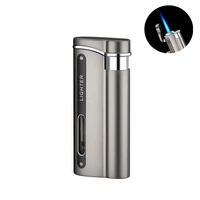 creative inflatable lighter turbine torch blue flame windproof lighter metal style straight mens cool cigar lighter mens gift