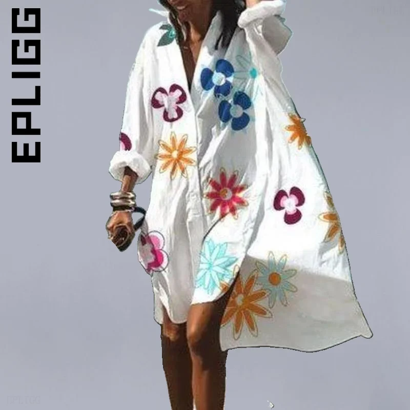 

Модные свободные повседневные летние платья Epligg с длинным рукавом, базовый халат, тонкое женское платье, женское платье