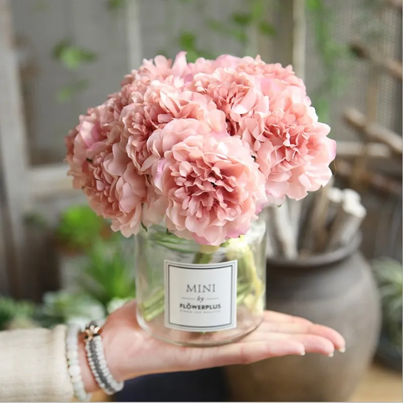 

5pcs Artificial Flower Silk Peony for Home Decoration Accessories Wedding Bouquet Bride High Quality Fake Dahlia Living Room