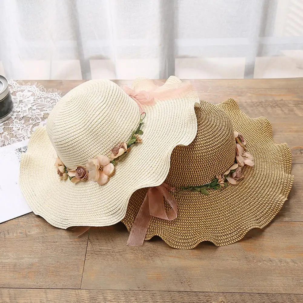 

Ribbon Bowknot Women Straw Hat Summer Outdoor Beach Vacation Sunscreen Foldable Beach Hats Female Fisherman Cap Lady Sun Visors