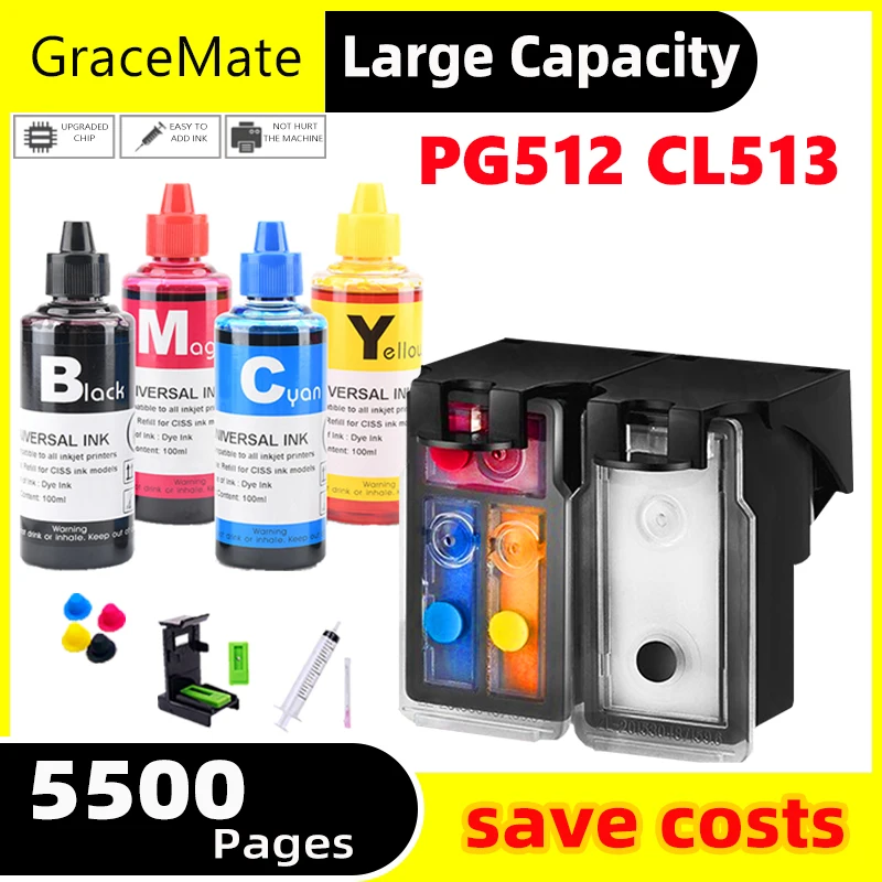 PG512 CL513 pg512 CL 513 Refillable Ink Cartridge Ink for Canon Pixma MP240 MP250 MP270 MP230 MP480 MP495 MX350 MX350 IP2700